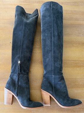 Sole Society Charcoal Suede Over-the-Knee Block Heel Boots